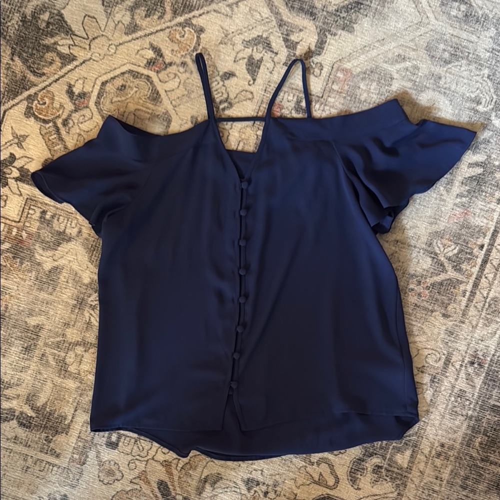 Express Navy Cold Shoulder Blouse